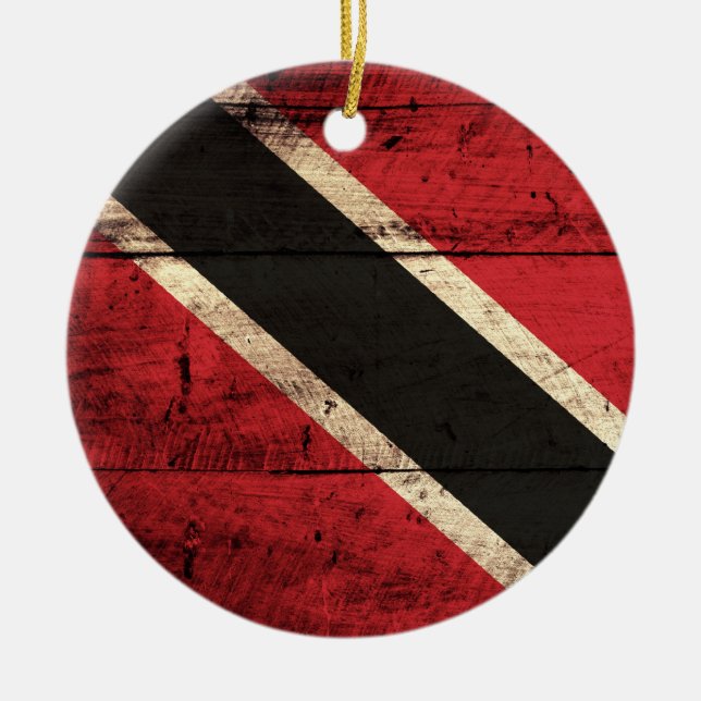 Wooden Trinidad and Tobago Flag Ceramic Ornament (Front)