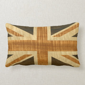 Wooden Union Jack UK Flag Lumbar Pillow