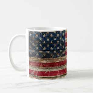 Wooden Vintage American Flag Coffee Mug
