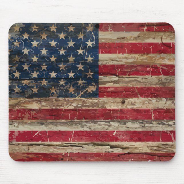 Wooden Vintage American Flag Mouse Pad (Front)