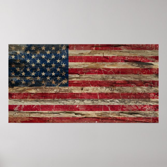 Wooden Vintage American Flag Poster (Front)