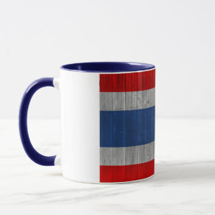 Wooden Vintage Thai Flag Covered Ceramic Mug