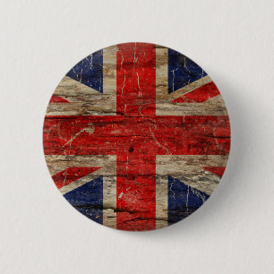 Wooden Vintage Union Jack Flag 2 Inch Round Button