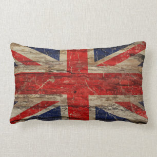 Wooden Vintage Union Jack Flag Lumbar Pillow