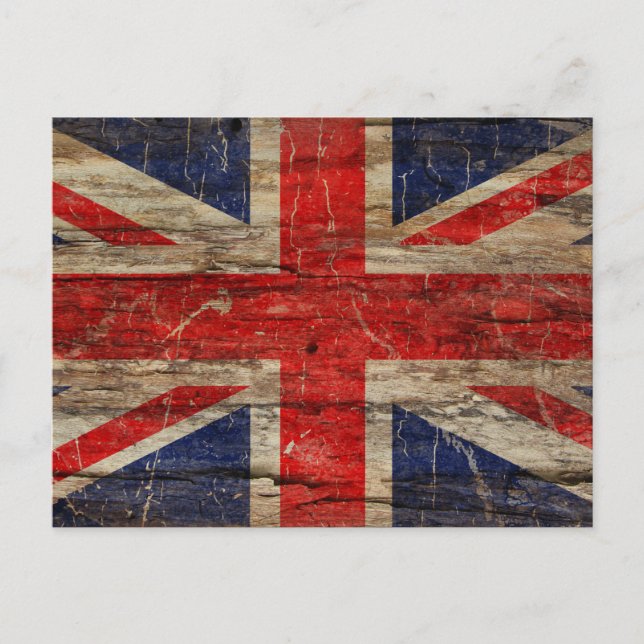 Wooden Vintage Union Jack Flag Postcard (Front)