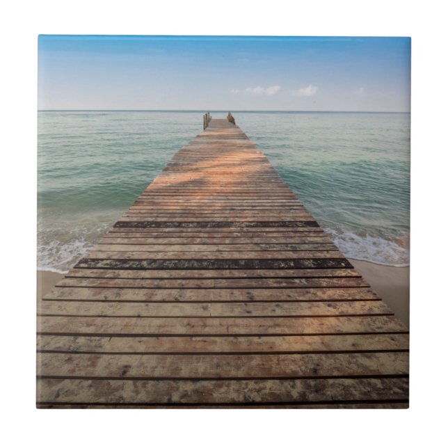Wooden Walk Path and Sea in Summer Tile (Front)