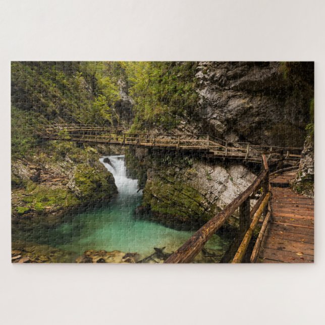Wooden walkway through Vintgar Gorge canyon Jigsaw Puzzle (Horizontal)