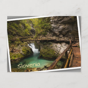 Wooden walkway through Vintgar Gorge canyon Postcard