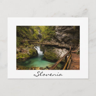 Wooden walkway through Vintgar Gorge canyon Postcard