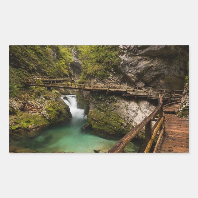Wooden walkway through Vintgar Gorge canyon Sticker (Front)