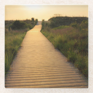 Wooden Walkway to Beach Glass Coaster