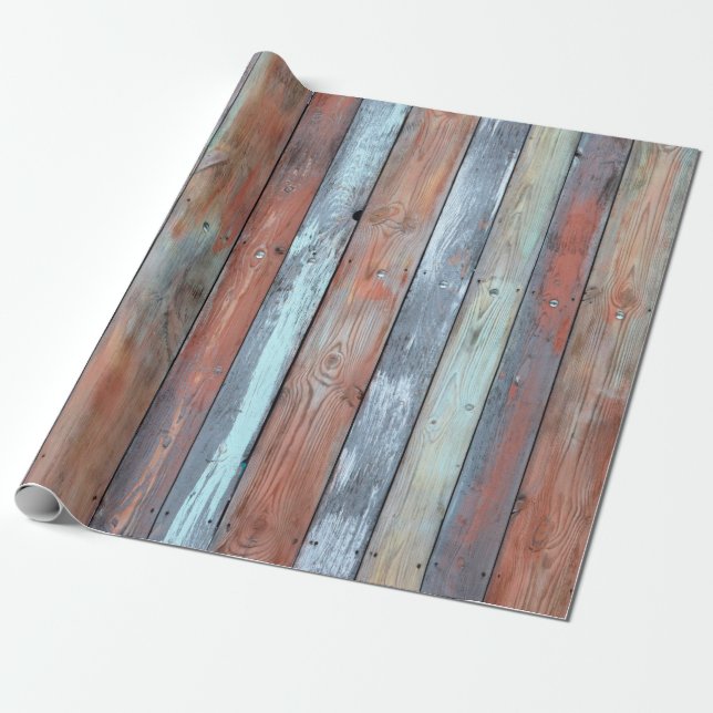 Wooden wall texture, old painted multicolored wood wrapping paper (Unrolled)