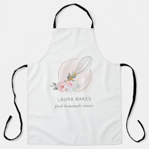 Wooden Whisk Blush Watercolor Floral Chef Logo Apron