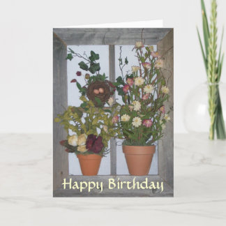 Wooden Window with Flowers - Birthday Greeting Card