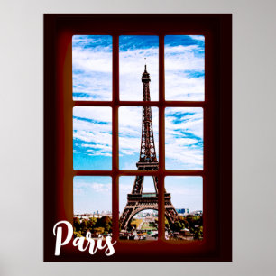 Wooden window with view on Eiffel tower, Paris Poster