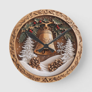 Wooden winter bell, handcrafted AI design Clock