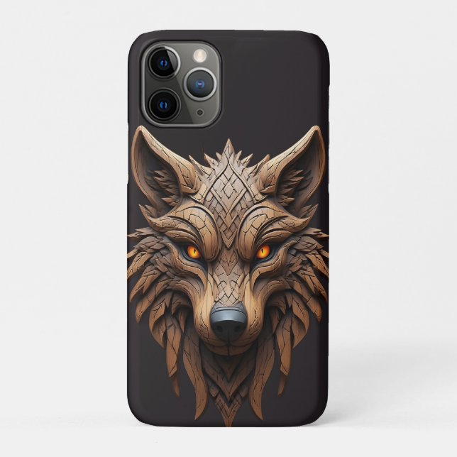 Wooden Wolf Art Carving with Geometric Patterns Case-Mate iPhone Case (Back)