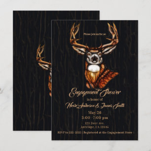 Wooden Wood Deer Rustic Country Engagement Shower Invitation