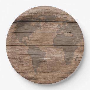 Wooden World Map Atlantic Disposable Paper Plates