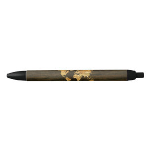 Wooden World Map Black Ink Pen