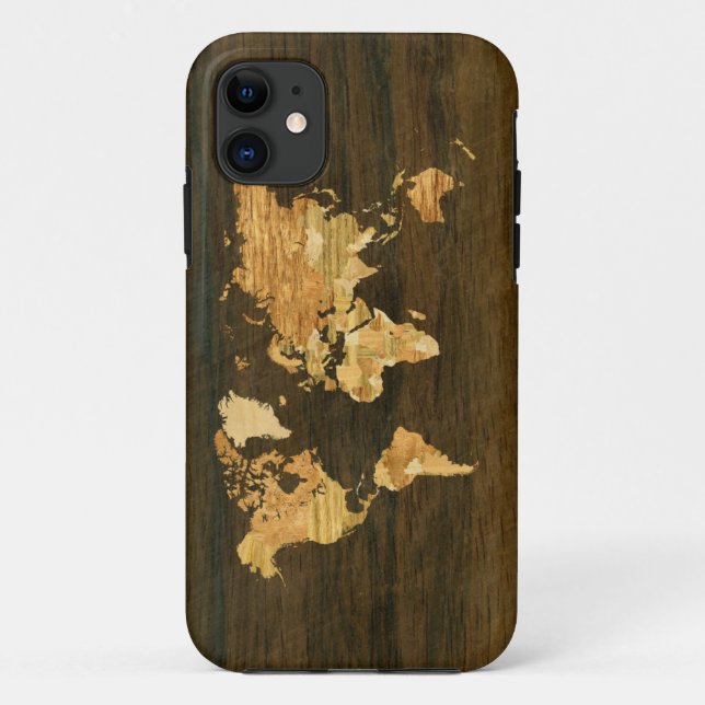 Wooden World Map Case-Mate iPhone Case (Back)