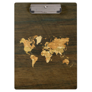 Wooden World Map Clipboard