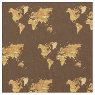 Wooden World Map Fabric