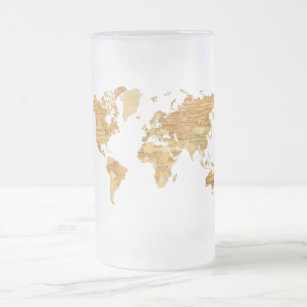 Wooden World Map Frosted Glass Beer Mug