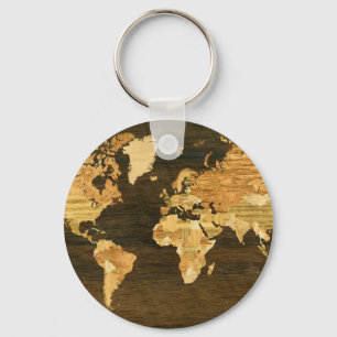 Wooden World Map Keychain