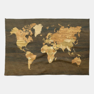 Wooden World Map Kitchen Towel