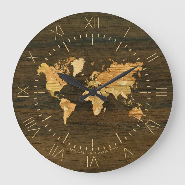 Wooden World Map Large Clock (Front)