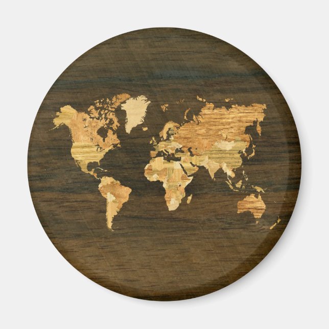 Wooden World Map Magnet (Front)