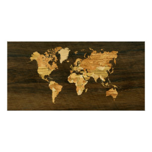 Wooden World Map Poster