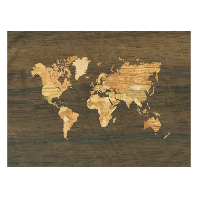 Wooden World Map Tablecloth (Front (Horizontal))