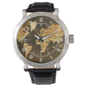Wooden World Map Watch