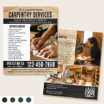 Woodgrain Carpenter Handyman Rustic Black Flyer<br><div class="desc">Attract more customers to your business with this stylish marketing flyer. A perfect choice if you're looking for a rustic, natural or handcrafted vibe. Featuring a woodgrain texture and rustic bold lettering, with five photos to showcase your work. Personalize the template with your name, headline, description, list of services, a...</div>