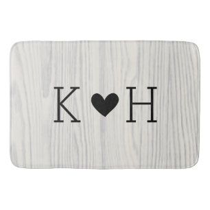 Woodgrain Couple's Initials Personalized Wedding Bath Mat