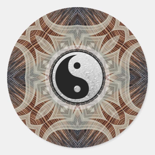 Woodgrain Geometric Art Yin Yang Sticker (Front)