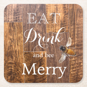 Woodgrain honeybee  square paper coaster