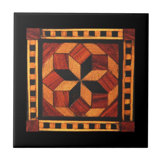 Woodgrain Inlay Pattern Ceramic Tile (Front)