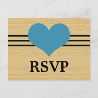 Woodgrain Mod Heart RSVP Postcard, Blue Invitation Postcard