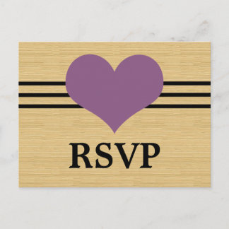 Woodgrain Mod Heart RSVP Postcard, Purple Invitation Postcard