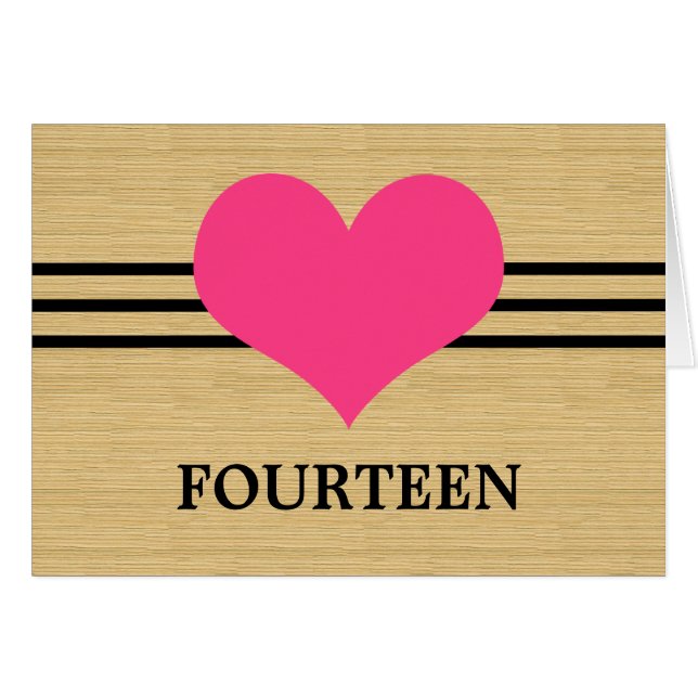 Woodgrain Mod Heart Table Number Card, Pink (Front Horizontal)