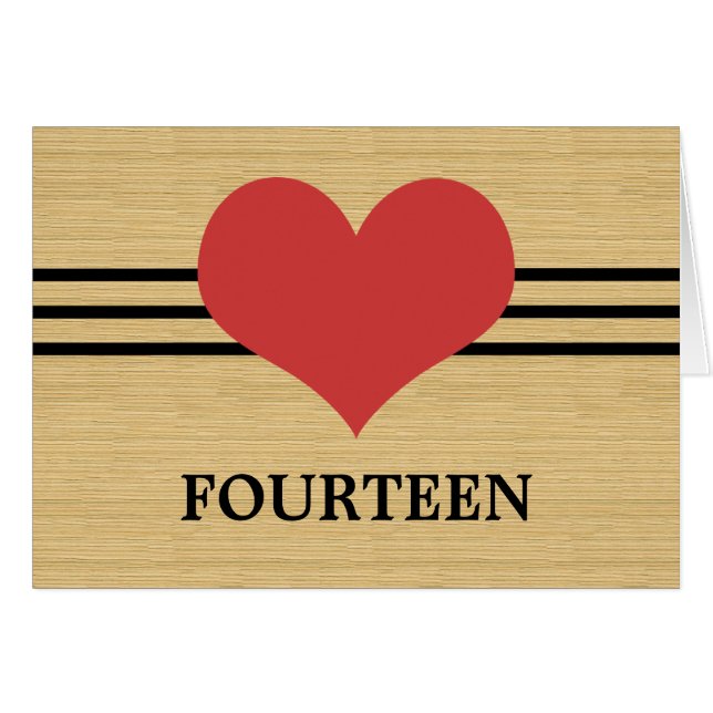 Woodgrain Mod Heart Table Number Card, Red (Front Horizontal)