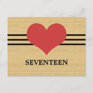Woodgrain Mod Heart Table Number Postcard, Red Postcard
