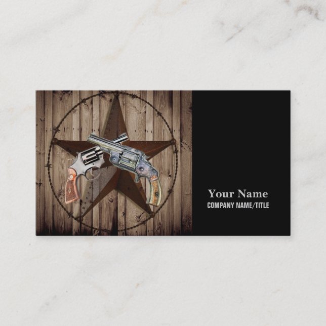 Woodgrain texas star cowboy western country pistol business card (Front)