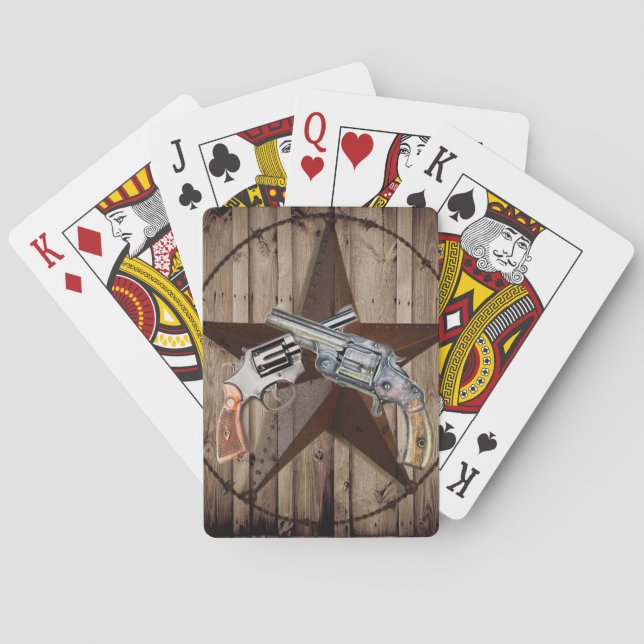 Woodgrain texas star cowboy western country pistol playing cards (Back)