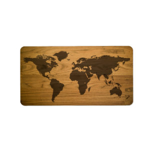 Woodgrain Textured World Map Label