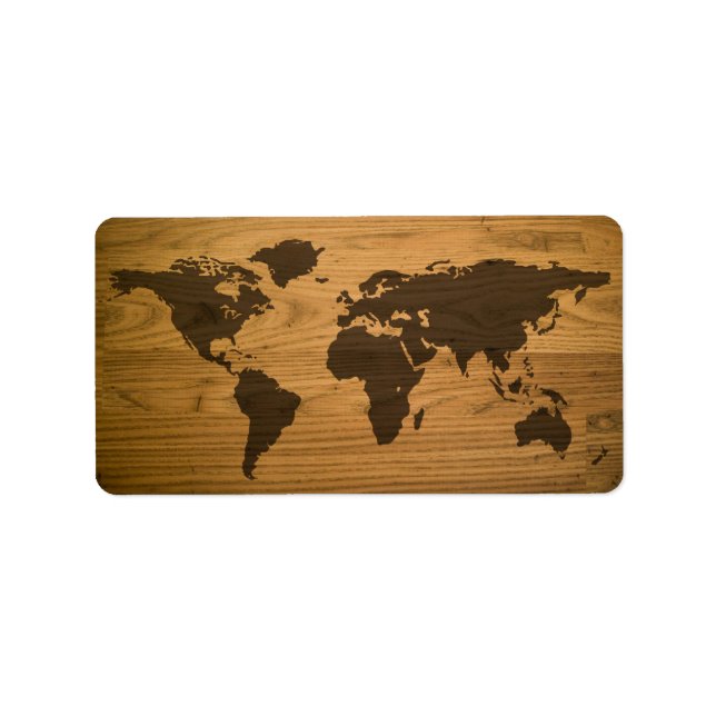 Woodgrain Textured World Map Label (Front)