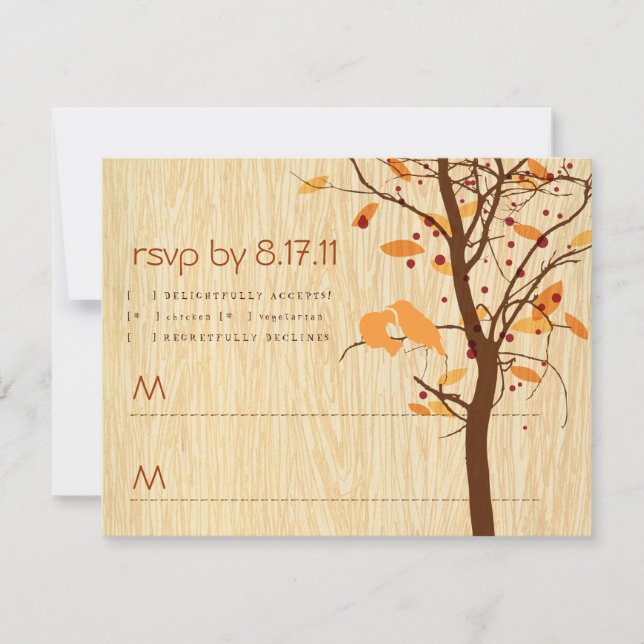 Woodgrain with Autumn Love Birds RSVP (Front)
